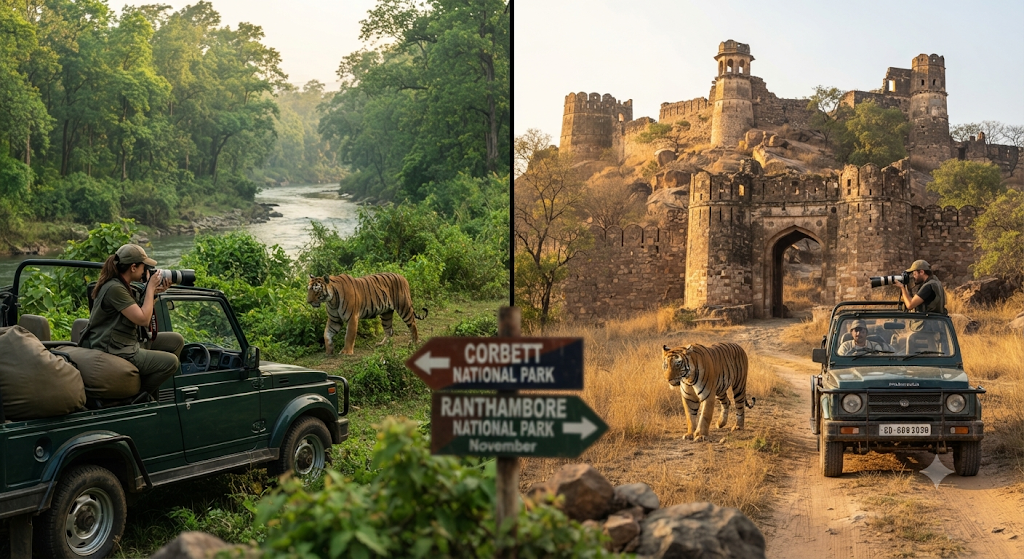 compare corbett and ranthambore for a 5 day wildlife photography trip in november on a 50k budget